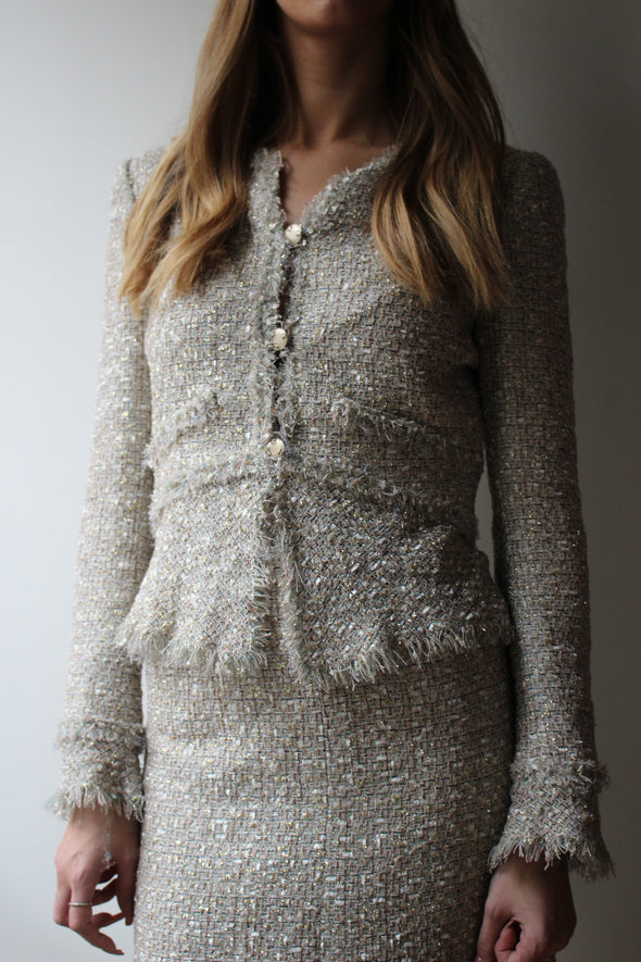 Tailleur en tweed beige